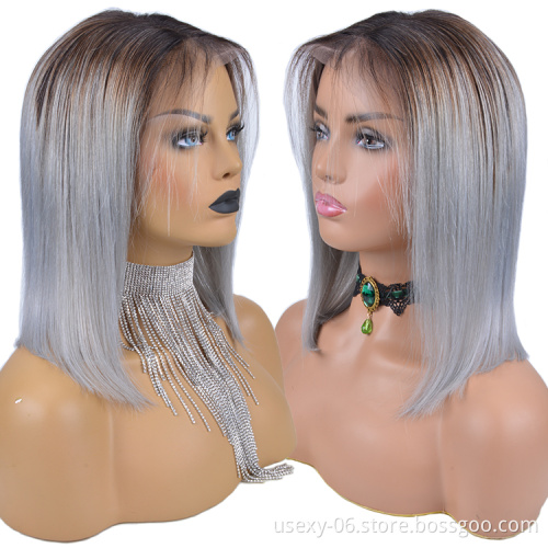 High Quality Mink Brazilian Hair Bob Wigs 1B/Grey Human Hair Lace Frontal Wig For Black Women